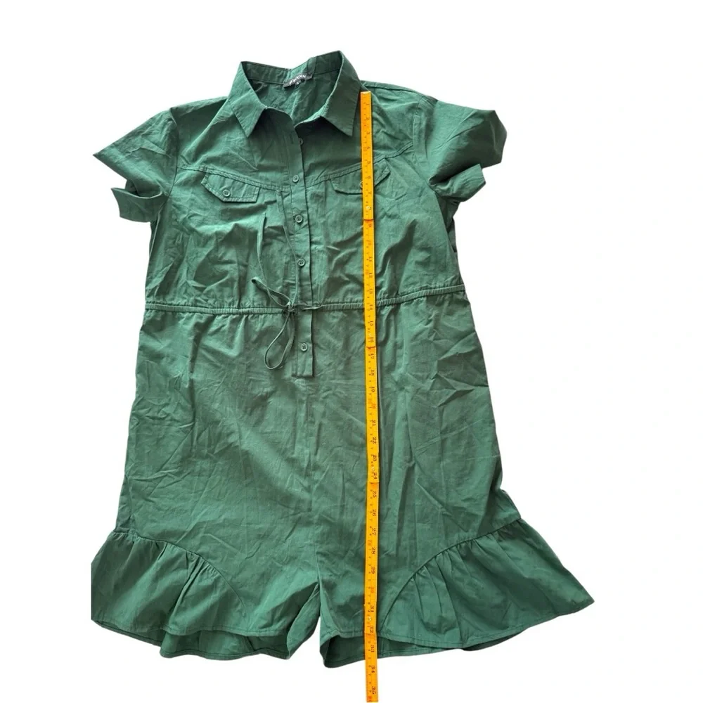 Kojooin Army Green Romper with Ruffled Hem and Collared Neckline - Picture 5 of 11